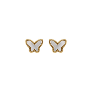 BOUCLES D'OREILLES TIGE ACIER DORÉ PAPILLON NACRE BLANCHE IMITATION