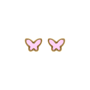 BOUCLES D'OREILLES TIGE ACIER DORÉ PAPILLON NACRE ROSE IMITATION