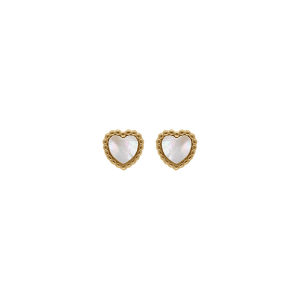 BOUCLES D'OREILLES TIGE ACIER DORÉ COEUR NACRE BLANCHE