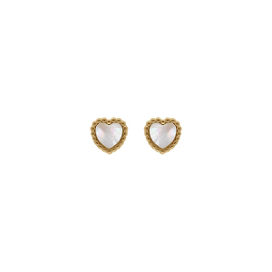 BOUCLES D'OREILLES TIGE ACIER DORÉ COEUR NACRE BLANCHE IMITATION