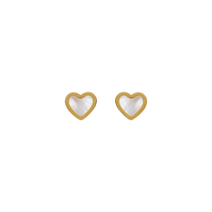 BOUCLES D'OREILLES TIGE ACIER DORÉ COEUR NACRE BLANCHE IMITATION