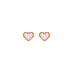 BOUCLES D'OREILLES TIGE ACIER DORÉ COEUR NACRE ROSE IMITATION