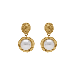 BOUCLES D'OREILLES TIGE ACIER DORÉ  PERLE BLANCHE IMITATION