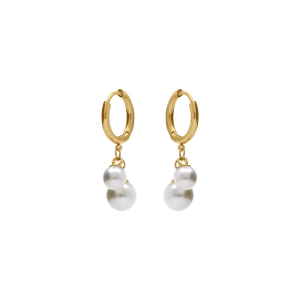 BOUCLES D'OREILLES ACIER DORÉ  CRÉOLES ARTICULÉE 2 PERLES BLANCHES IMITATION