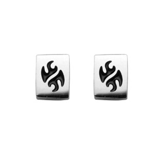 BOUCLES D'OREILLES TIGE ACIER RECTANGLE MOTIF TRIBAL NOIR