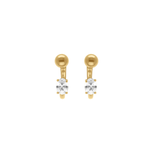 BOUCLES D'OREILLES ACIER DORÉ BOULE ET OXYDE BLANC SERTI