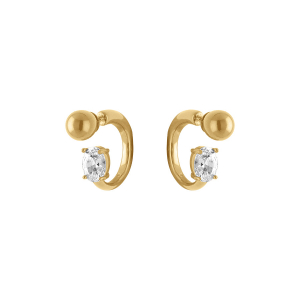 BOUCLES D'OREILLES ACIER DORÉ BOULE ET OXYDE BLANC SERTI