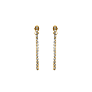 BOUCLES D'OREILLES TIGE ACIER DORÉ CHAINETTE OXYDES BLANCS SERTIS