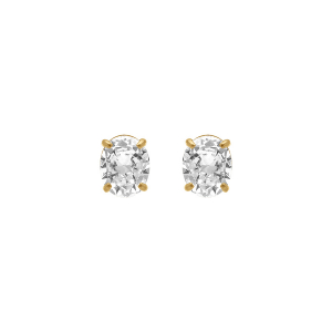 BOUCLES D'OREILLES TIGE ACIER DORÉ OXYDE BLANC SERTI  8.1MM X 9.9MM