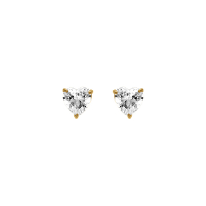 BOUCLES D'OREILLES TIGE ACIER DORÉ FORME COEUR OXYDE BLANC SERTI  0.88CM X 0.86CM