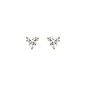 BOUCLES D'OREILLES TIGE ACIER DORÉ FORME COEUR OXYDE BLANC SERTI  8.8MM X 8.6MM