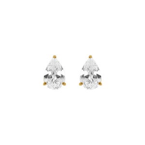 BOUCLES D'OREILLES TIGE ACIER DORÉ FORME GOUTTE OXYDE BLANC SERTI  8.1CM X 2.6CM