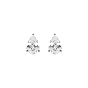 BOUCLES D'OREILLES TIGE ACIER FORME GOUTTE OXYDE BLANC SERTI  0.81CM X 0.26CM