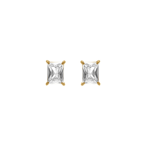 BOUCLES D'OREILLES TIGE ACIER DORÉ FORME RECTANGULAIRE OXYDE BLANC SERTI  5.8MM X 9.3MM