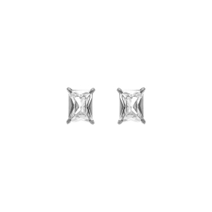 BOUCLES D'OREILLES TIGE ACIER FORME RECTANGULAIRE OXYDE BLANC SERTI  0.58CM X 0.93CM
