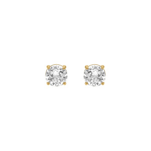 BOUCLES D'OREILLES TIGE ACIER DORÉ RONDE OXYDE BLANC SERTI  0.90CM