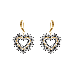 BOUCLES D'OREILLES ACIER DORÉ PERLES DE SOLEIL DORMEUSE FORME COEUR