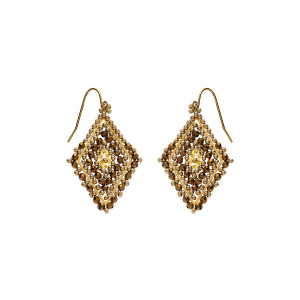 BOUCLES D'OREILLES TIGE ACIER DORÉ PERLES DE SOLEIL FORME LOSANGE