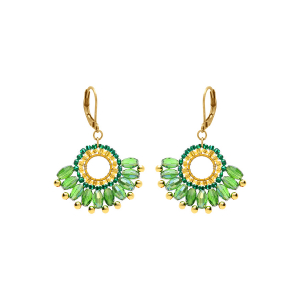 BOUCLES D'OREILLES ACIER DORÉ PERLES DE SOLEIL DORMEUSE FORME EVENTAIL