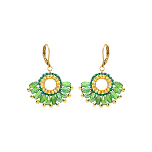BOUCLES D'OREILLES ACIER DORÉ PERLES DE SOLEIL DORMEUSE FORME EVENTAIL