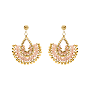 BOUCLES D'OREILLES TIGE ACIER PERLES DE SOLEIL DORÉ FORME