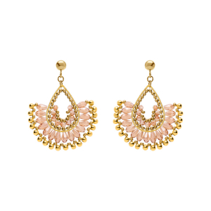 BOUCLES D'OREILLES TIGE ACIER PERLES DE SOLEIL DORÉ FORME