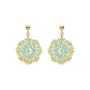 BOUCLES D'OREILLES TIGE ACIER DORÉ PERLES DE SOLEIL COULEUR TURQUOISE
