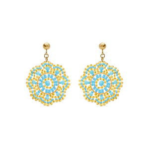 BOUCLES D'OREILLES TIGE ACIER DORÉ PERLES DE SOLEIL COULEUR TURQUOISE