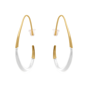 CRÉOLES ACIER DORÉ OVALE  37X33MM RÉSINE BLANCHE