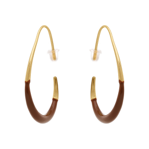 CRÉOLES ACIER DORÉ OVALE  37X33MM RÉSINE MARON