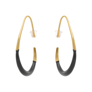 CRÉOLES ACIER DORÉ OVALE  37X33MM RÉSINE NOIRE