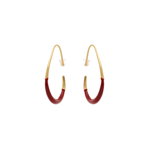 CRÉOLES ACIER DORÉ OVALE  37X33MM RÉSINE ROUGE