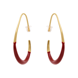 CRÉOLES ACIER DORÉ OVALE  37X33MM RÉSINE ROUGE