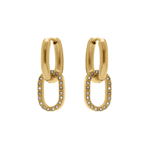 BOUCLES D'OREILLES ACIER DORÉ 2 MAILLES ENTREMÉLÉES 1 LISSE ET L'AUTRE OXYDES BLANCS