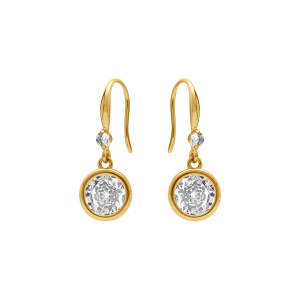 BOUCLES D'OREILLES ACIER DORÉ DORMEUSE ROND OXYDE BLANC SERTI CLOS