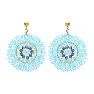 BOUCLES D'OREILLES TIGE ACIER DORÉ PERLES DE SOLEIL RONDE  45MM