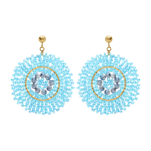 BOUCLES D'OREILLES TIGE ACIER DORÉ PERLES DE SOLEIL RONDE  45MM