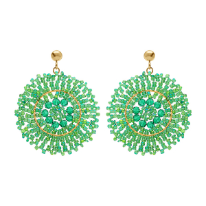 BOUCLES D'OREILLES TIGE ACIER DORÉ PERLES DE SOLEIL RONDE  45MM