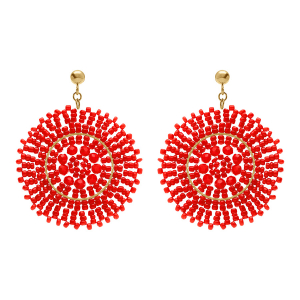 BOUCLES D'OREILLES TIGE ACIER DORÉ PERLES DE SOLEIL RONDE  45MM