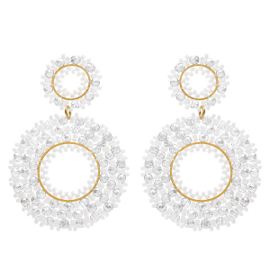 BOUCLES D'OREILLES TIGE ACIER DORÉ PERLES DE SOLEIL 2 CERCLES