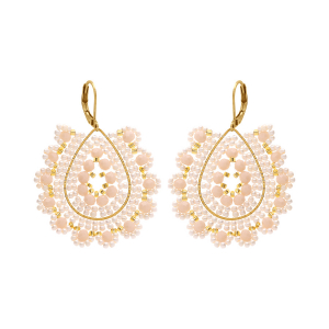 BOUCLES D'OREILLES ACIER DORÉ DORMEUSE PERLES DE SOLEIL FOME GOUTTE COULEUR NACRÉ