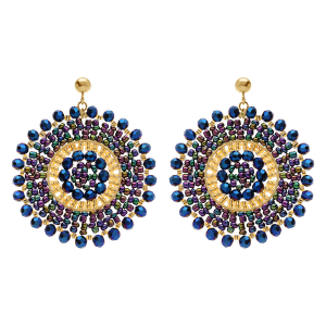 BOUCLES D'OREILLES TIGE ACIER DORÉ PERLES DE SOLEIL ROND 45MM