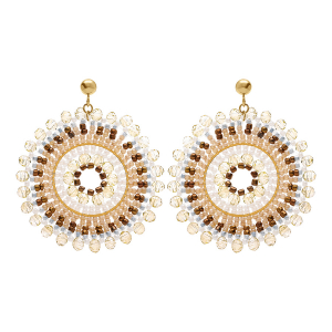 BOUCLES D'OREILLES TIGE ACIER DORÉ PERLES DE SOLEIL ROND 45MM