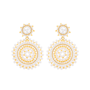 BOUCLES D'OREILLES TIGE ACIER DORÉ PERLES DE SOLEIL 2 RONDS