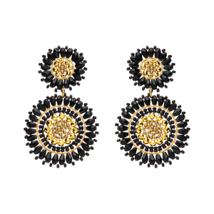 BOUCLES D'OREILLES TIGE ACIER DORÉ PERLES DE SOLEIL 2 RONDS