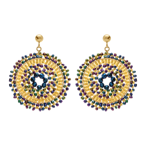 BOUCLES D'OREILLES TIGE ACIER DORÉ PERLES DE SOLEIL  ROND 45MM