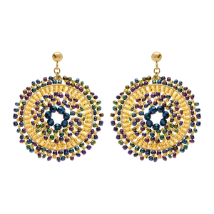 BOUCLES D'OREILLES TIGE ACIER DORÉ PERLES DE SOLEIL  ROND 45MM