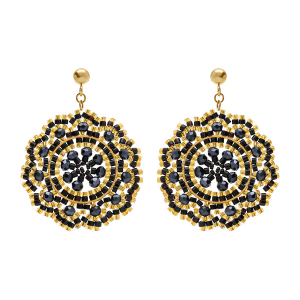 BOUCLES D'OREILLES TIGE ACIER DORÉ PERLES DE SOLEIL 40MM