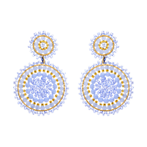 BOUCLES D'OREILLES TIGE ACIER DORÉ PERLES DE SOLEIL 2 CERCLES COULEUR TURQUOISE