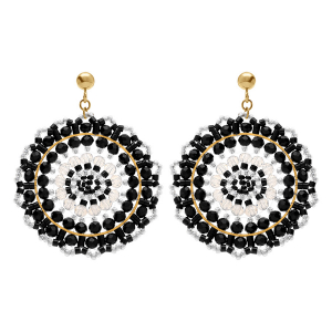 BOUCLES D'OREILLES TIGE ACIER DORÉ PERLES DE SOLEIL ROND  45MM